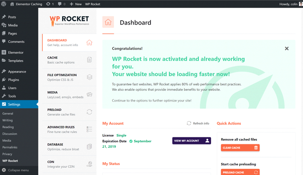 WP Rocket Dashboard